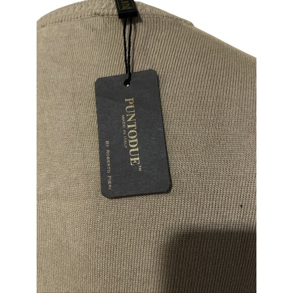 New Mens Cotton Viscose Pullover Crew Neck Puntodue Sweater Large Tan New Italy - Picture 4 of 5